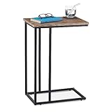 Relaxdays Beistelltisch, Industrial Design, C-form, Ablagetisch, Metall & Holzoptik, HBT 66x46x30 cm, grau-braun/schwarz