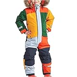 Elsa Keith Schneeanzug Kinder Unisex Skioverall Fleece Wasserdicht Schneeoverall mit Kapuze Skianzug Winddicht Winter Daunenjacke Verdickt Atmungsaktiv Skihose Warmes Outdoor Winteranzug