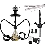 RMAN Shisha Set 55cm Wasserpfeife Komplett Hookah inkl. Closed Chamber, Tonkopf, Kopfadapter mit 18/8 Schliff, Kohlezange, Edelstahl Tauchrohr, Schwarz