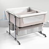 ZXSYYDS Stubenbett Als Beistellbett | Zwillingsbett | Tragbares Bett Mit Wiege | Höhenverstellbarer Nachttisch Für 1–36 Monate | Anti-Erbrechen-Design,Khaki