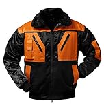 Norway Protection Pilotenjacke Pilot Jacke Arbeitsjacke 4-in-1 Funktion 2-farbig (XL, schwarz/orange)