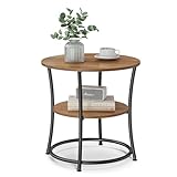 VASAGLE Beistelltisch rund, 2-stufiger Couchtisch, Konsolentisch, Stahlrahmen, für kleine Räume, Wohnzimmer, Schlafzimmer, walnussbraun-tintenschwarz LET056B41