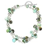 FULU AUTUMN Kristall Perlenkette Boho Muschelkette Damen Statement Bunte Mehrreihige Halskette Modeschmuck Geschenke für Fraue(Green)