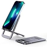 JSAUX Handy Ständer, Faltbarer Aluminium Handyhalterung Tisch Tragbar Handy Halterung Dicker-Hülle-freundlich Halter Kompatibel mit iPhone 16 15 14 13 12 Pro Max Samsung S25 S24 S23 S22 Kindle-Grau