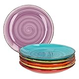 MamboCat Kuchen-Teller 6-er Set rund I Dessertteller Uni bunt I kleine Frühstücksteller I mikrowellen & spülmaschinengeeignet I Essteller Steingut-Geschirr I Servier-Teller 6 Stück