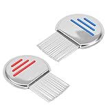 2 Stück Edelstahl extra fein Läusekamm,Läusekamm Kinder,Für Baby Kinder Erwachsene und Haustier(Rot und Blau)