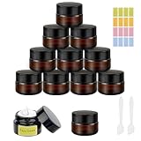 12 Stück Amber Glas Cremedose zum Befüllen, 5ml Salbentiegel, Braunglas Creme Behälter mit Spatel und Aufkleber, Cremetiegel Leerdose für Lotion, Creme, Kosmetik
