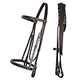 Exion Hunter Trensenzaum mit geschnürten Zügeln - Fancy genähte englische Trensenzaum | Premium Leder Hunter Jumper Trensenzaum mit Edelstahlbeschlägen | Perfekt für Schule, Training & Show Ring