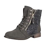 Elara Damen Stiefeletten Worker Boots Spitze Chunkyrayan B9812-KB Grau-38