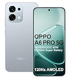 OPPO A6 Pro 5G 8+256GB Handy, AI Smartphone Android Ohne Vertrag, Batterie 6500mAh, 80W SUPERVOOC, Dimensity 6300 5G, Bildschirm 120Hz 6,57' AMOLED, IP69, AI-Kamera 50+2MP, NFC, Dual SIM, Silber