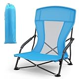 WildFun Tragbarer Faltbarer Strandstuhl mit Tragetasche, hohe Netzrücken Strandstühle für Erwachsene, Stuhl für Outdoor, Camping, BBQ, Reisen, Festival Strand, Picknick