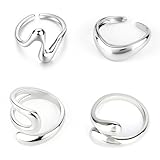 Mikovivi 4stk Set Klobiger Silberringe für Damen, Verstellbare Auffällige Legierung Stapelbare Statement-Ringe Trendige Breite Unregelmäßige Fingerringe für Modischen und Ästhetischen Schmuck