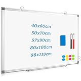 QUEENLINK Magnetisch Whiteboard, 40x60cm Magnettafel mit Aluminiumrahmen, Magnetwand White Board mit Stiftablage und Haken