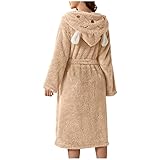 Generisch Morgenmantel Damen Langarm Bademantel Damen Lang Winter Saunamantel Mit Kapuze Hausmantel Warm Kapuzenbademantel Plüsch Kimono Mit Gürtel Loungewear Flauschig Homewear Kuschelig Bademäntel