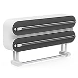 3 in 1 Frischhaltefolienspender mit Cutter, Küchenrollenhalterung mit Küchenrollenhalter, Alufolienspender und Frischhalte, Küchenrollenhalter Ohne Bohren, Folienschneider, Wandrollenhalter Küche
