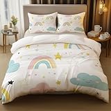 Bettwäsche Traum Regenbogen Sterne Microfaser 240 X 220 cm Superweiche Schlafkomfort Rosa Blau Bettbezug Mit Reißverschluss + 2 Kissenbezug 80X80 cm Weich Atmungsaktiv Geeignet Für Alle Jahreszeiten