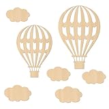 Heißluftballon Deko, 7 Stück Wanddeko mit Holzene Heißluftballon Wolken, Liebevolle Holz Deko Wand für Kinder, Junge, Mädchen, Familien, Kinderzimmer, Babyzimmer, Wanddekoration, Handmade