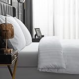 Amolavet Hotel Bettwäsche 155x220 Baumwolle Weiß 2teilig Set Bettwäsche 155x220 Mako Satin Baumwolle Damast Streifen Weiss mit Reißverschluss für Ganzjährig