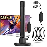DVB-T2 Antenne mit Magnetfuß – Zimmerantenne mit Signalverstärker, 360° Empfang, Unterstützt 4K & Full HD, Plug & Play, 5 m Koaxialkabel