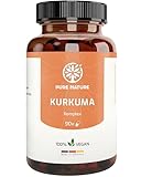 Pure Nature Kurkuma Kapseln Komplex HOCHDOSIERT [1 Kps/Tag I 12.000mg Curcuma] - Curcuma Kapseln hochdosiert mit Vitamin C & Piperin - 90 Kurkuma Kapseln - Hergestellt in DE