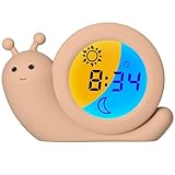 Alecto BC110BE Simon - Pädagogischer Wecker Kinder - Schlaftrainer Kinder - Nachtlicht - Lernen von Schlafen und Aufwachen mit LED Kinderwecker - Taupe