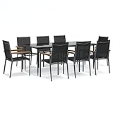 QJBSAVVA Garten Sitzgruppe Terrassenmöbel Set Gartenlounge Set Bierzeltgarnitur Klein - 9-TLG. Garten-Essgruppe Schwarz Textilene und Stahl für Terrasse Garten Außen Balkon