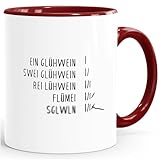 MoonWorks® Tasse Weihnachten Glühwein Bürotasse Glühweinbecher Geschenkidee Weintrinker Alkoholsprüche Weiss-innen-bordeauxrot standard