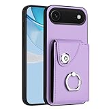 IMEIKONST Leder Hülle für iPhone 2025 Air, Magnetverschluss Brieftasche mit Kartenfächer mit Ring Ständer Weiche Silikon Bumper Stoßfest Schutzhülle Handyhülle für iPhone 2025 Air. Purple YBFK