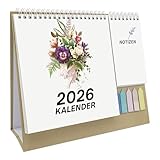AMO HERMOSO Tischkalender 2026, Schreibtischkalender Desktop Monatskalender mit Mini Notizen und Farbigen Etiketten, To-Do-Liste