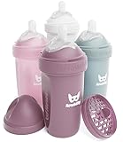Herobility Doppelte Anti-Kolik-Babyflaschen – 5 fl oz/140 ml – 4er-Pack – Mehrfarbig baby flaschen – Weiß, Grau, Rosa, Weißdornrose