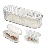 Besteckbox 2-in-1, Besteckkasten mit Deckel, Schutz vor Staub Besteck etui, Aufbewahrung Schminke mit Abtropfschale, Make up Schwamm Organizer, für Küche, Schlafzimmer, Bad(Transparent)