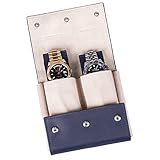Uhrentasche Reiseetui – tragbare Dual-Uhrengehäuse für Reisen – Aufbewahrungstasche für Männer hält 2 Uhren – Uhrenhalter für Gepäck – Doppel-Uhrengehäuse (blau/cremefarben)