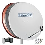 SCHWAIGER 500 SAT-Anlage Satelliten-Set Satellitenschüssel Quad LNB digital 8X F-Stecker 7mm SAT-Antenne aus Stahl Komplettset Hellgrau 74,5 x 84,5cm