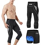 MEETWEE Herren 3/4 Radhose Fahrradhose, Kompression Radlerhose Leggings Radsport Hose für Männer Elastische Atmungsaktive 3D Schwamm Sitzpolster (Schwarz, M)