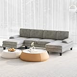 Flamaker Ecksofa mit Schlaffunktion, 292cm*111cm* 92cm Sofa mit 4 Kissen, U-Shape Sofa mit Abnehmbarer Sofabezug, Grau