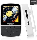 YOTON MP3-Player mit Bluetooth 5.2, 64 GB Speicher, kompakter HiFi-Musikplayer mit Sportclip, unabhängiger Lautstärkeregler, FM-Radio, inkl. Kopfhörer, weiß