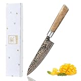 zayiko BlackMagma Damastmesser I 16,5 cm Klinge aus Damaststahl mit Kupfer & Bronze sowie Ahornholzgriff I Edles Damast Küchenmesser in Geschenkbox Allzweckmesser