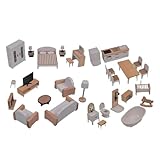 Lunaobrik Puppenhaus-Möbelset aus Holz, Rollenspielmöbel für Kinder - Spielmöbel Puppenhaus - Interaktives Spiel für Kleinkinderspielzeug, Rollenspiel-Puppenhausmöbel, Spielhauszubehör