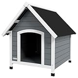 PawHut Hundehütte aus Holz Kleintierhaus mit Asphaltdach Hundehaus mit herausnehmbarem Boden Outdoor korrosionsbeständig Hundehöhle für mittelgroße Hunde 75 x 88 x 82 cm Grau