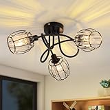 ZMH Deckenstrahler 3 Flammig Deckenlampe Vintage - Deckenspot Retro Kristall Lampenschirm Schwarz Deckenleuchte Umgeben Design 350°Schwenkbar Strahler Schlafzimmerlampe für Küche (Ohne Leuchtmittel)