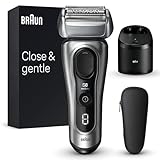 Braun Series 8 Rasierer Herren mit 4+1 Scherkopf, Elektrorasierer, Präzisions-Langhaarschneider, Reinigungsstation, 60 Min Laufzeit, Wet & Dry, Made in Germany, 8567cc, silber