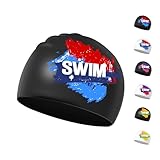 Badekappe Kinder 6-14 Jahre - Schwimmkappe Bademütze Kinder Jungen Mädchen Silikon & Wasserdicht (Schwarz, Blau+Rot)