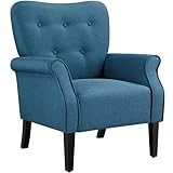 Yaheetech Ohrensessel modern Holzbeine Sessel Polstersessel Fernsehsessel mit Armlehnen Einzelsofa Sitzkomfort Marineblau