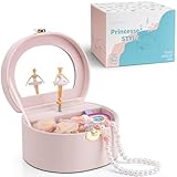 Vlando Schmuckkästchen Mädchen mit Spieluhr, Schmuckkasten Kinder mit Drehendem Ballerina & Spiegel, Spielzeug Geschenk 4 5 Jahre Mädchen, Schmuckschatulle mädchen aus Leder mit DIY Aufkleber