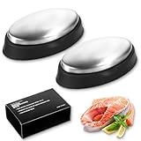 AOZUO 2 Stück Edelstahlseife Mit Ablageschale, Edelstahl Seife Metallseife Seifenmühle Feste Seife Küchenseife Edelstahlreiniger Küche Antigeruchsseife Geruchsneutralisierer(8.8_4.8cm)