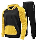 Caxndycing Trainingsanzug Herren 2 Stück Kapuze Athletic Sweatsuits Patchwork Hoodie Mit Kapuze Langarm Mit Taschen Hausanzug Hip Hop Unisex Pullover Sporthose
