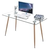 GOLDFAN Schreibtisch Glas Bürotisch Computertisch Arbeitstisch Eckschreibtisch Rechteckiger Tisch mit Metallbei
