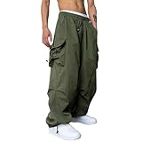 Fallschirmhose für Herren, Stretch-Cargohose, Kampf-Trainingshose, Taschen, Baggy, Streetwear, elastische Sweathose, leicht, Jogger, Hippie, Haremshose, Outdoor, Walking, Reisen, Wandern, grün, S