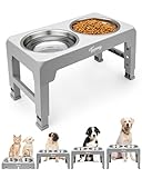 Toozey Hundenapf, Futterstation mit 2X 1200ml Edelstahlnäpfen, Hundenapf Erhöht für Klein, Mittlere & Große Hunde, 4 Höhenverstellbar Futternapf, Grau
