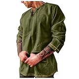 Mittelalter Hemd Herren Tunika Leinenhemd Sommer Hemden Langarm Retro Mit SchnüRung MäNner Freizeithemd Casual Fischerhemd Wikinger Kleidung Ohne Kragen Tshirt Herren 003 AG，M
